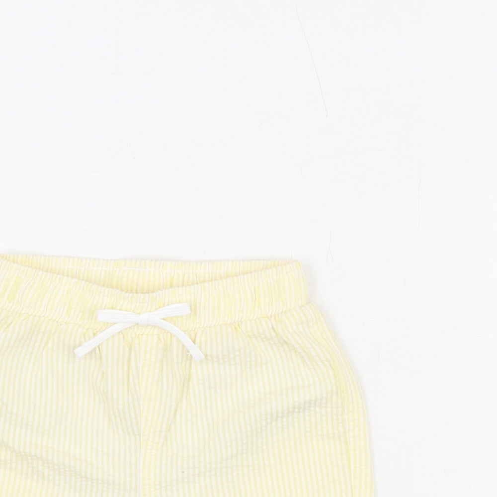 Marks and Spencer Boys Yellow Striped Cotton Shorts Outfit/Set Size 3-6 Months Drawstring - Swim Shorts