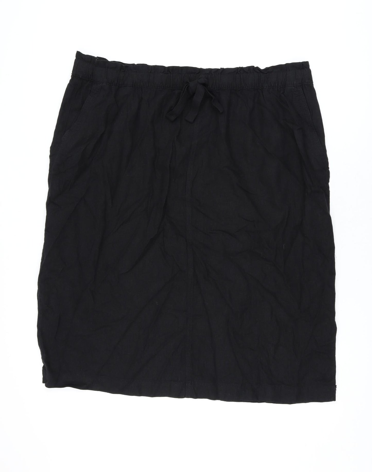 Marks and Spencer Womens Black Linen A-Line Skirt Size 24 Drawstring