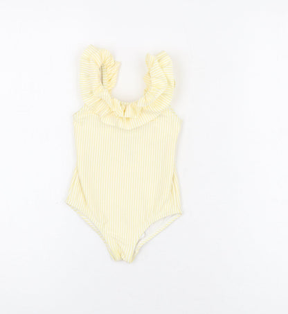 Marks and Spencer Girls Yellow Striped Polyester Unitard One-Piece Size 12-18 Months Pullover - Swimming Costume