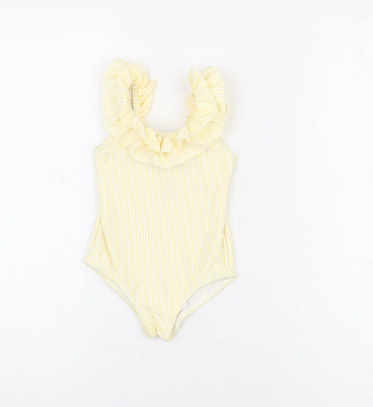 Marks and Spencer Girls Yellow Striped Polyester Unitard One-Piece Size 12-18 Months Pullover - Swimming Costume