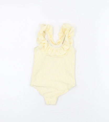 Marks and Spencer Girls Yellow Striped Polyester Unitard One-Piece Size 12-18 Months Pullover - Swimming Costume