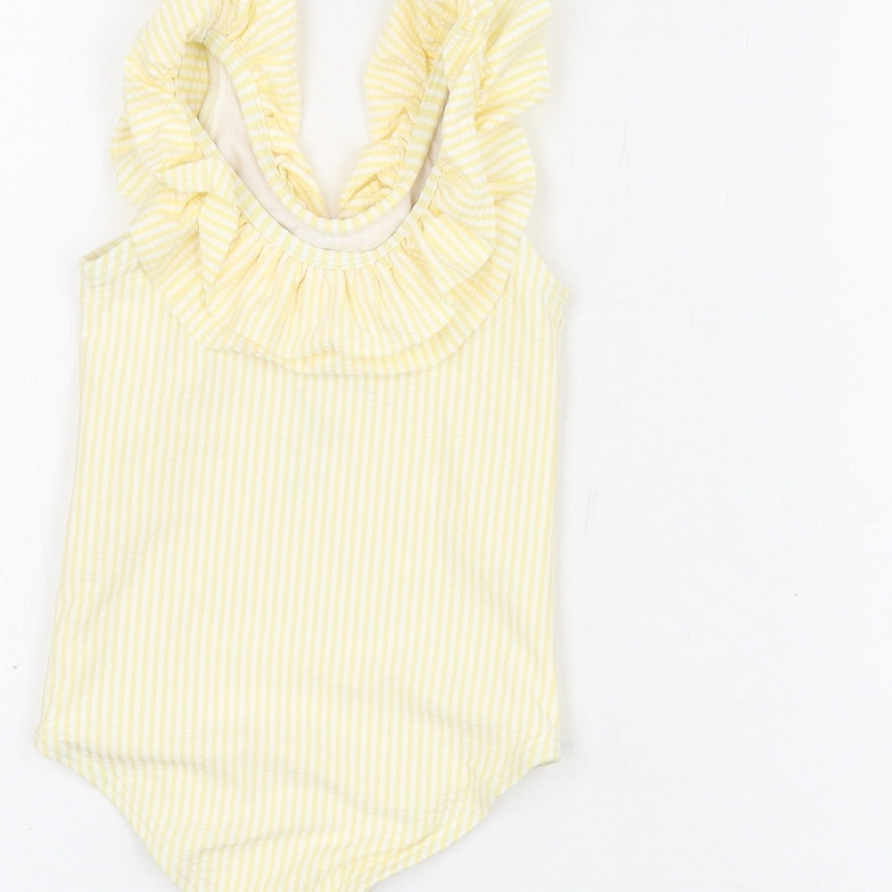 Marks and Spencer Girls Yellow Striped Polyester Unitard One-Piece Size 12-18 Months Pullover - Swimming Costume