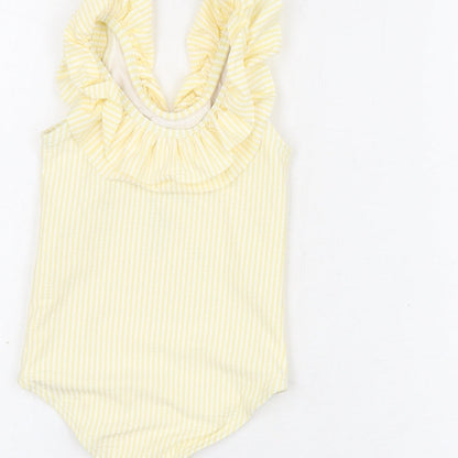 Marks and Spencer Girls Yellow Striped Polyester Unitard One-Piece Size 12-18 Months Pullover - Swimming Costume