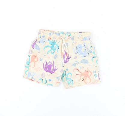 Marks and Spencer Boys Beige Geometric Polyester Shorts Outfit/Set Size 9-12 Months Drawstring - Swim Shorts