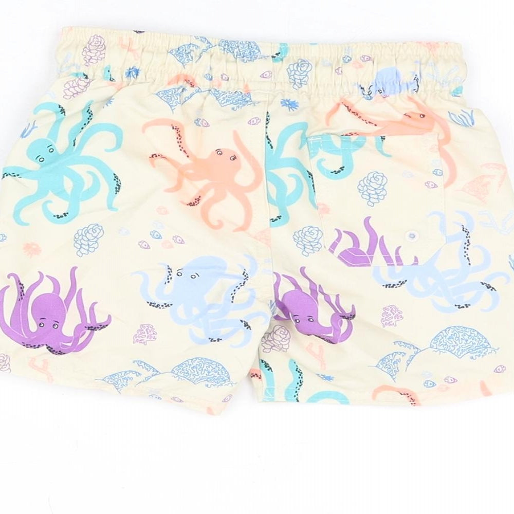 Marks and Spencer Boys Beige Geometric Polyester Shorts Outfit/Set Size 9-12 Months Drawstring - Swim Shorts