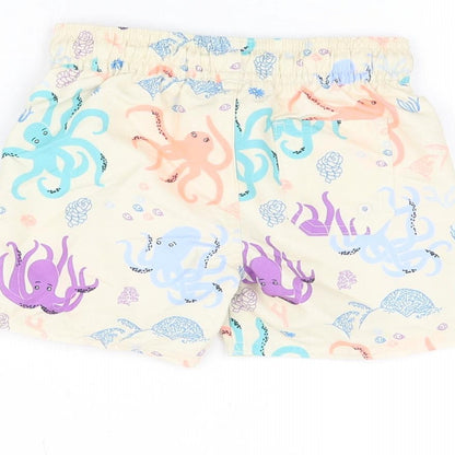 Marks and Spencer Boys Beige Geometric Polyester Shorts Outfit/Set Size 9-12 Months Drawstring - Swim Shorts