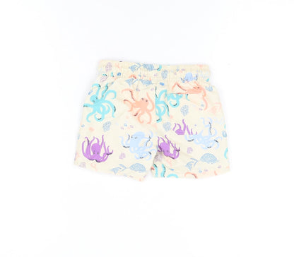 Marks and Spencer Boys Beige Geometric Polyester Shorts Outfit/Set Size 6-9 Months Drawstring - Octopus Print, Swim Shorts