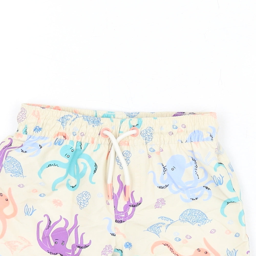 Marks and Spencer Boys Beige Geometric Polyester Shorts Outfit/Set Size 6-9 Months Drawstring - Octopus Print, Swim Shorts