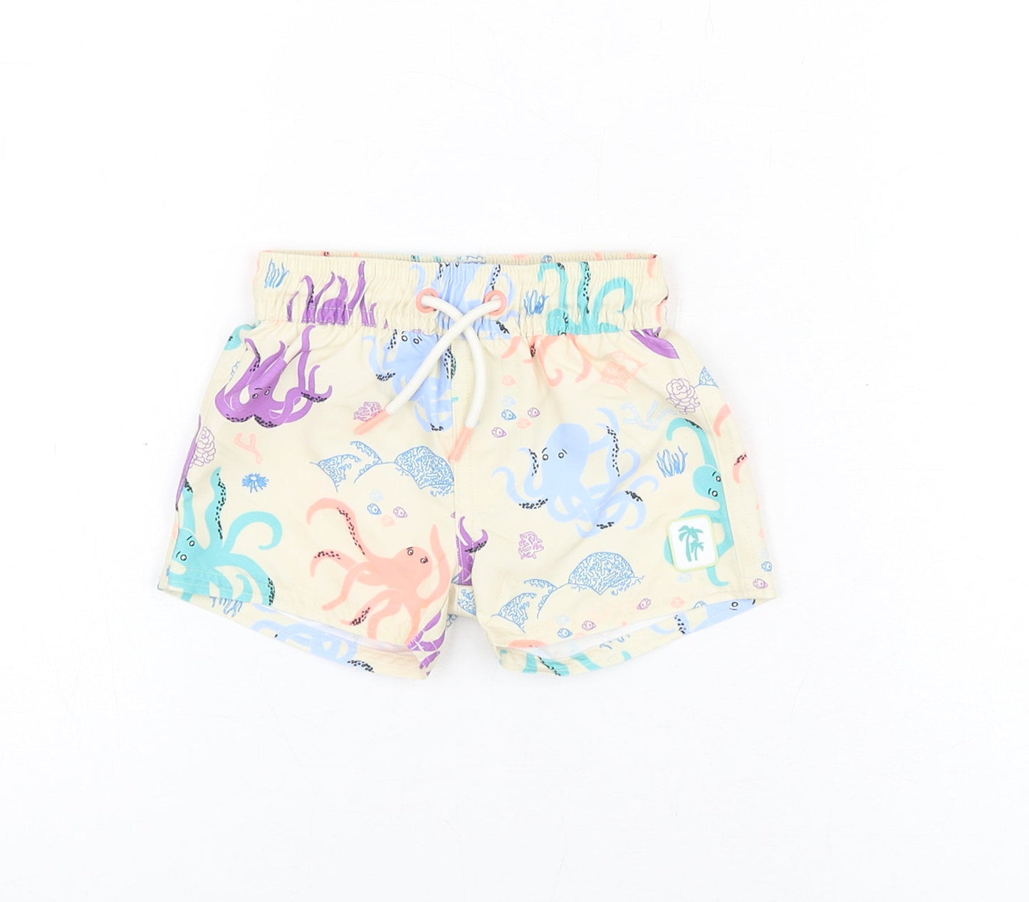 Marks and Spencer Boys Beige Geometric Polyester Shorts Outfit/Set Size 0-3 Months Drawstring - Swim Shorts, Octopus Print