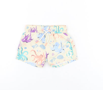 Marks and Spencer Boys Beige Geometric Polyester Shorts Outfit/Set Size 0-3 Months Drawstring - Swim Shorts, Octopus Print