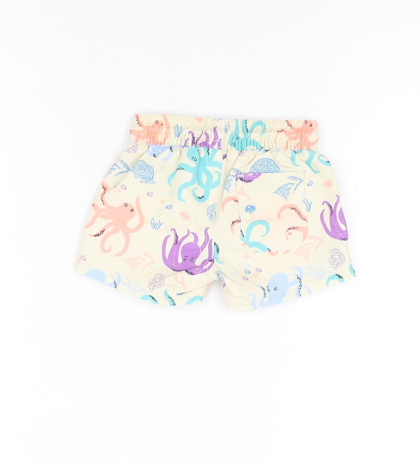 Marks and Spencer Boys Beige Geometric Polyester Shorts Outfit/Set Size 0-3 Months Drawstring - Swim Shorts, Octopus Print