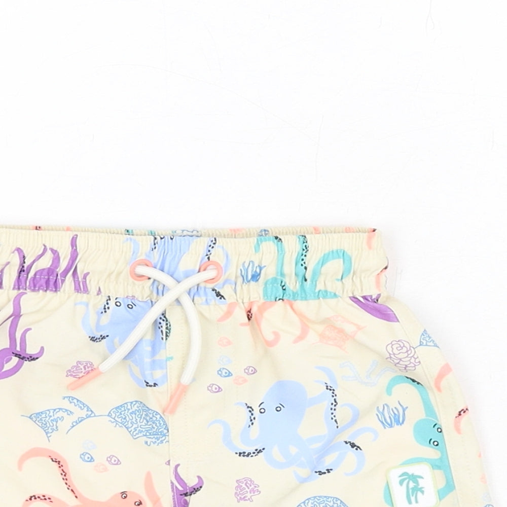 Marks and Spencer Boys Beige Geometric Polyester Shorts Outfit/Set Size 0-3 Months Drawstring - Swim Shorts, Octopus Print