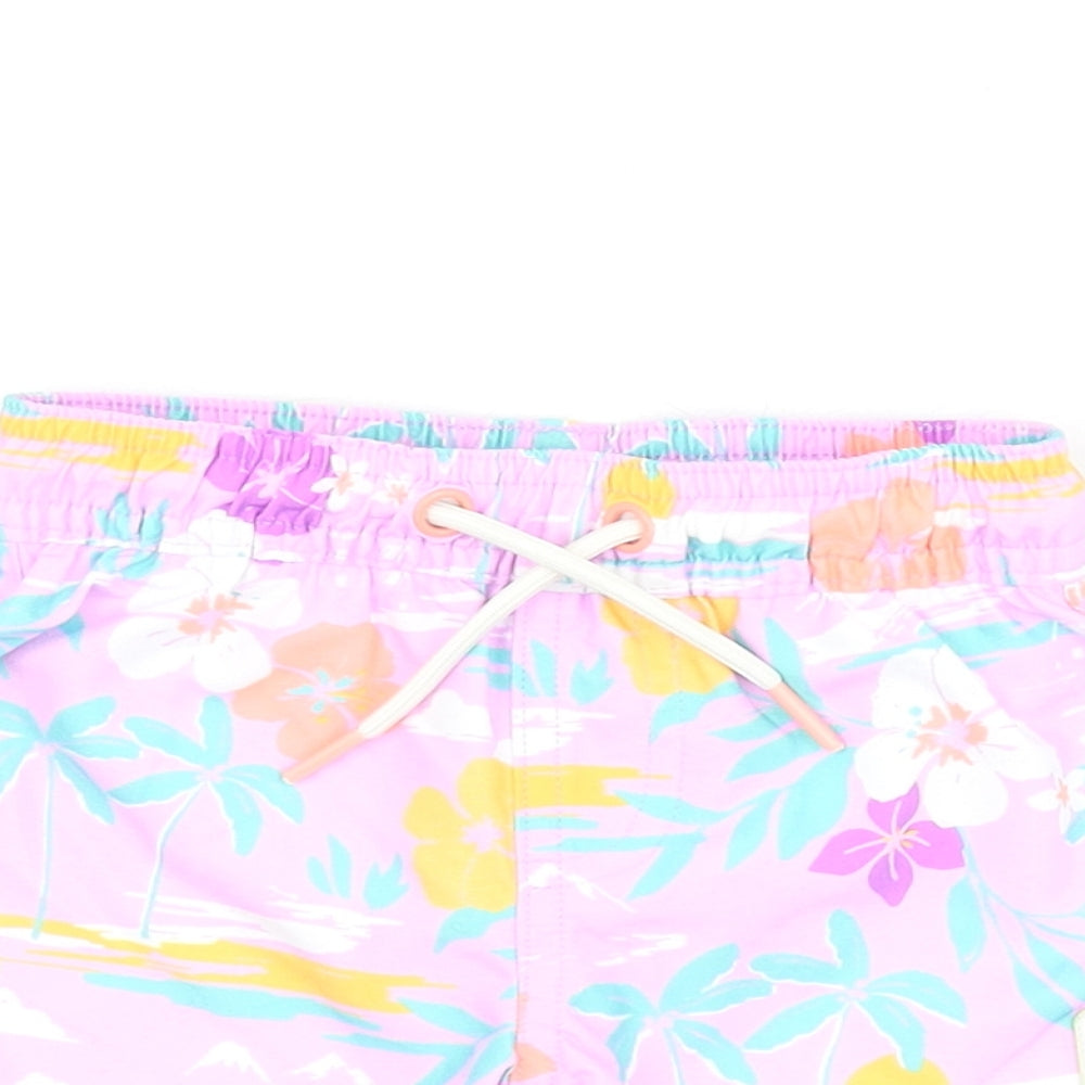 Marks and Spencer Boys Purple Floral Polyester Shorts Outfit/Set Size 3-6 Months Drawstring - Swim Shorts