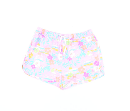 Marks and Spencer Girls Purple Floral Polyester Bermuda Shorts Size 13-14 Years Regular Drawstring - Swim Shorts