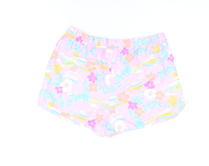 Marks and Spencer Girls Purple Floral Polyester Bermuda Shorts Size 13-14 Years Regular Drawstring - Swim Shorts