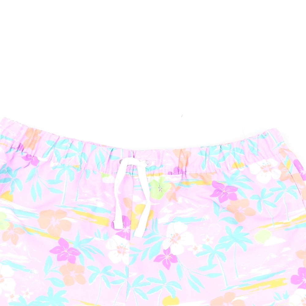 Marks and Spencer Girls Purple Floral Polyester Bermuda Shorts Size 13-14 Years Regular Drawstring - Swim Shorts