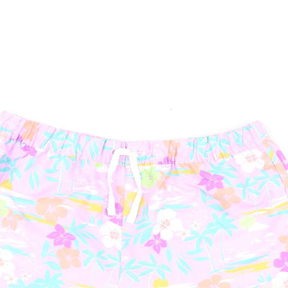 Marks and Spencer Girls Purple Floral Polyester Bermuda Shorts Size 13-14 Years Regular Drawstring - Swim Shorts