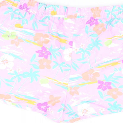 Marks and Spencer Girls Purple Floral Polyester Bermuda Shorts Size 13-14 Years Regular Drawstring - Swim Shorts