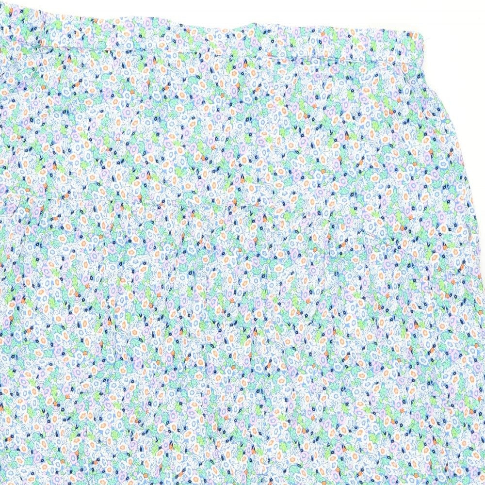 Marks and Spencer Womens Blue Floral Viscose Flare Skirt Size 22