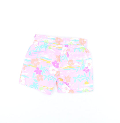 Marks and Spencer Boys Purple Floral Polyester Shorts Outfit/Set Size 18-24 Months Drawstring - Swim Shorts