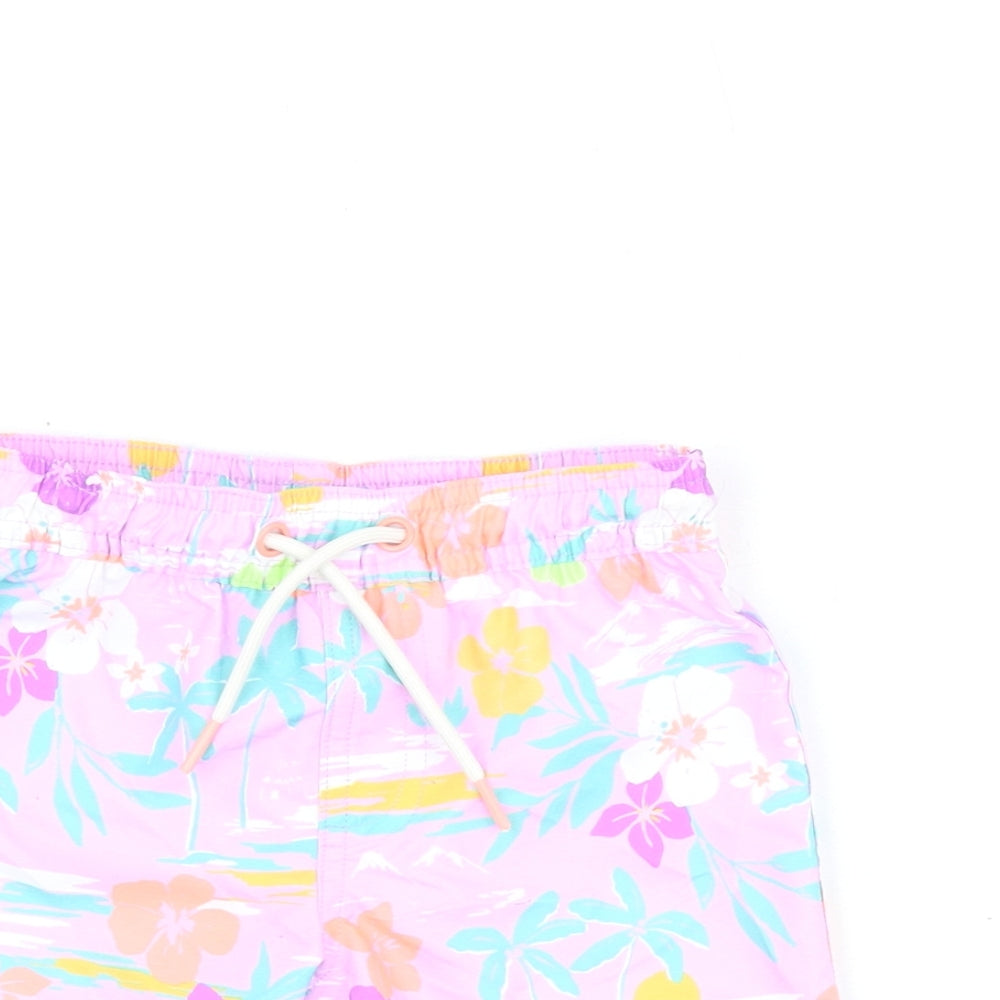 Marks and Spencer Boys Purple Floral Polyester Shorts Outfit/Set Size 18-24 Months Drawstring - Swim Shorts