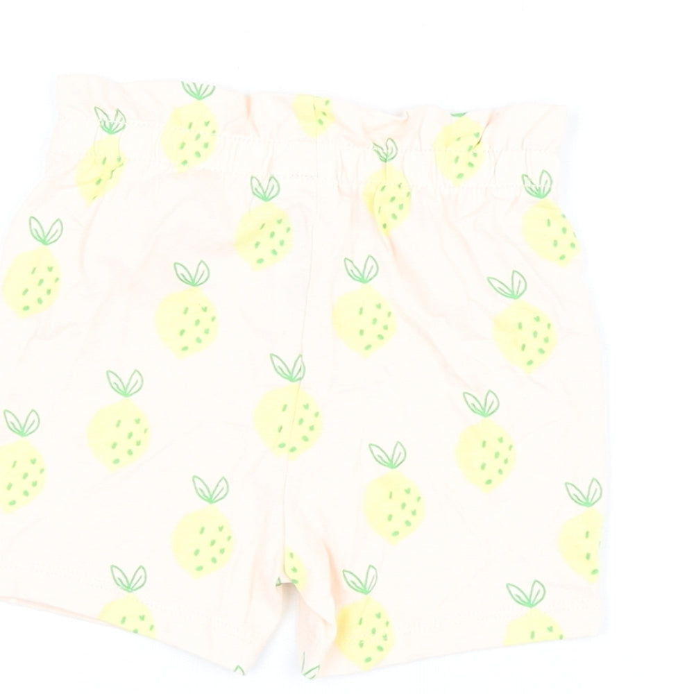 Marks and Spencer Girls Pink Geometric Cotton Shorts Outfit/Set Size 6-9 Months Pullover - Lemon Print