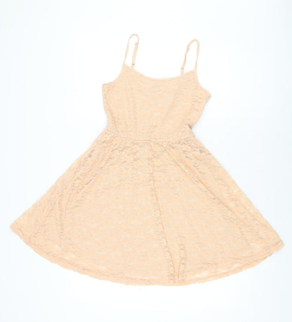 ASOS Womens Pink Floral Nylon Skater Dress Size 6 Scoop Neck Pullover