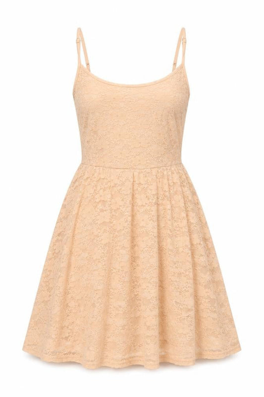 Front view of ASOS women’s pink floral nylon skater dress, size UK 6, scoop neck pullover