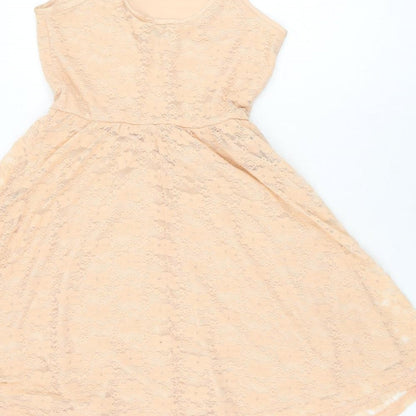 ASOS Womens Pink Floral Nylon Skater Dress Size 6 Scoop Neck Pullover