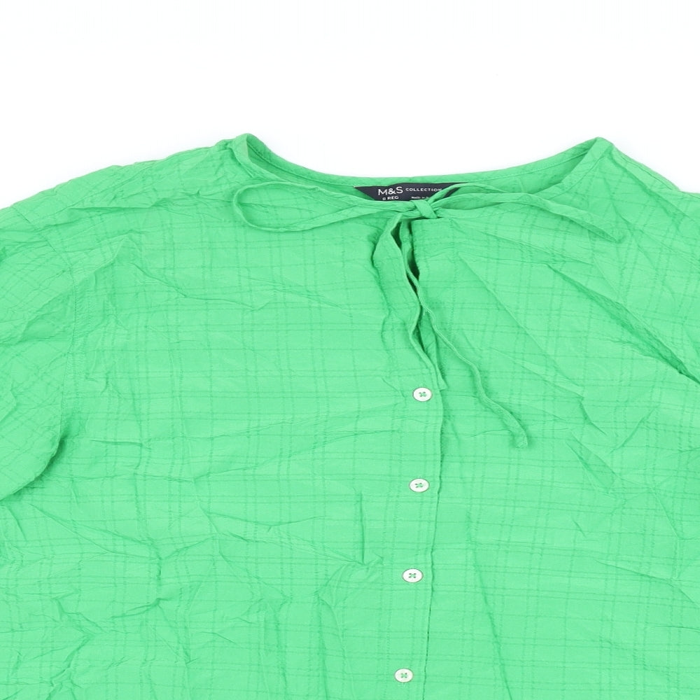 Womens UK Size 8 Marks and Spencer Green Basic Button-Up