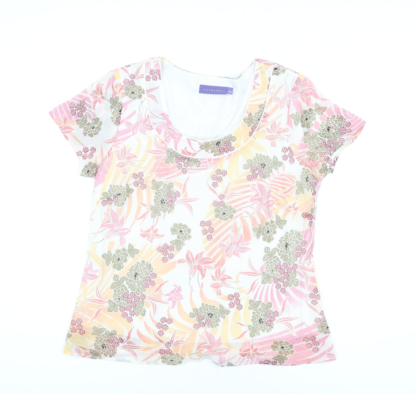 Autonomy Womens Multicoloured Floral Polyester Basic Blouse Size 14 Scoop Neck