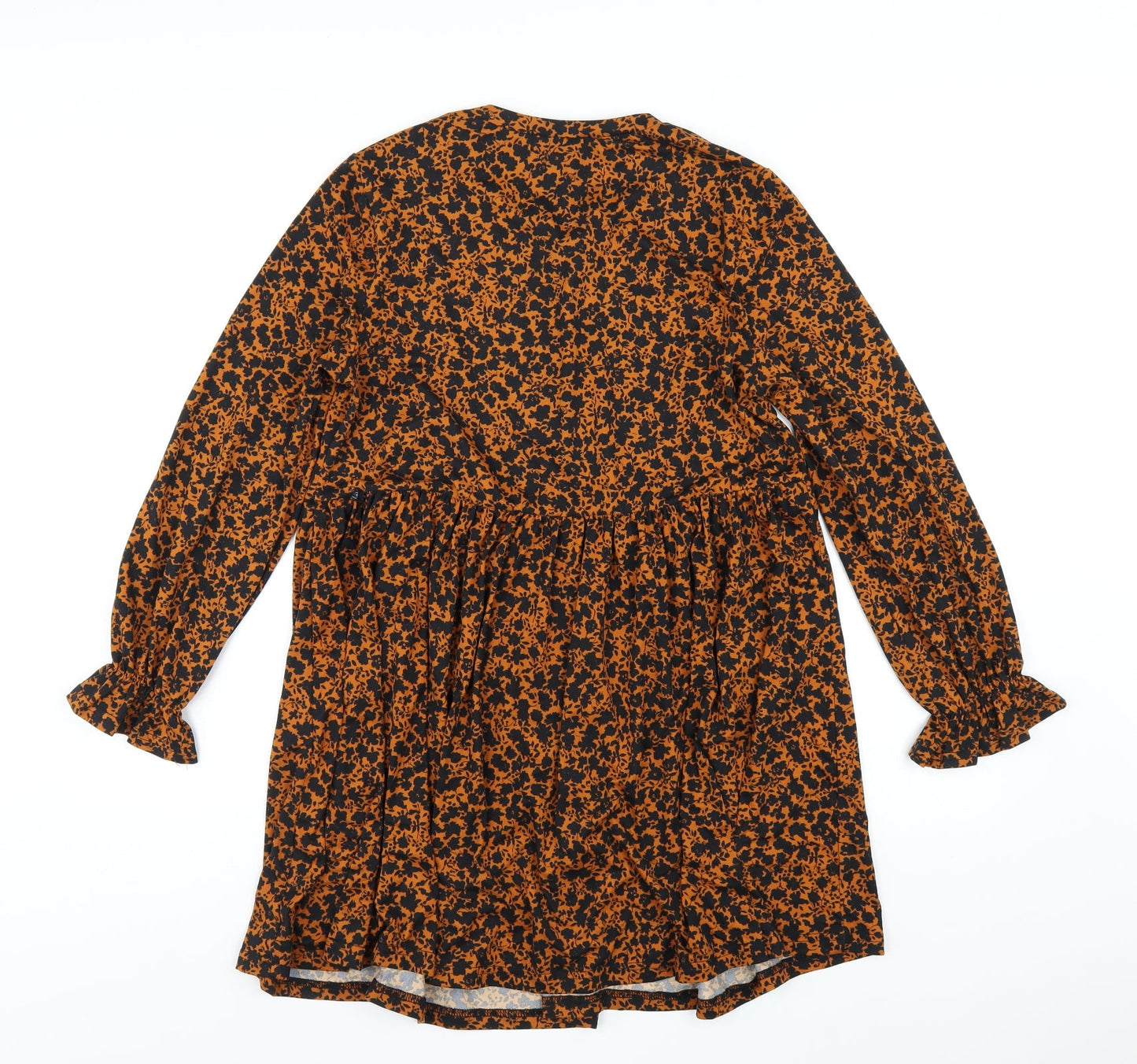 New Look Womens Orange Floral Polyester Trapeze & Swing Size 8 Round Neck Pullover