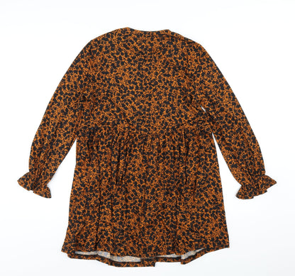 New Look Womens Orange Floral Polyester Trapeze & Swing Size 8 Round Neck Pullover