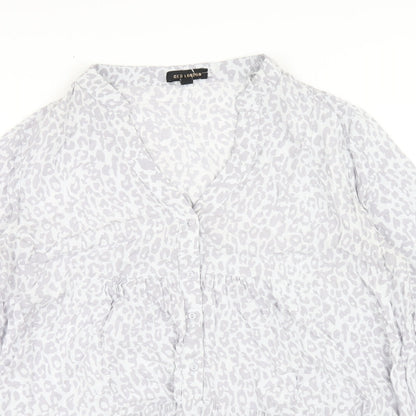 QED London Womens Grey Animal Print Viscose Trapeze & Swing Size M V-Neck Pullover