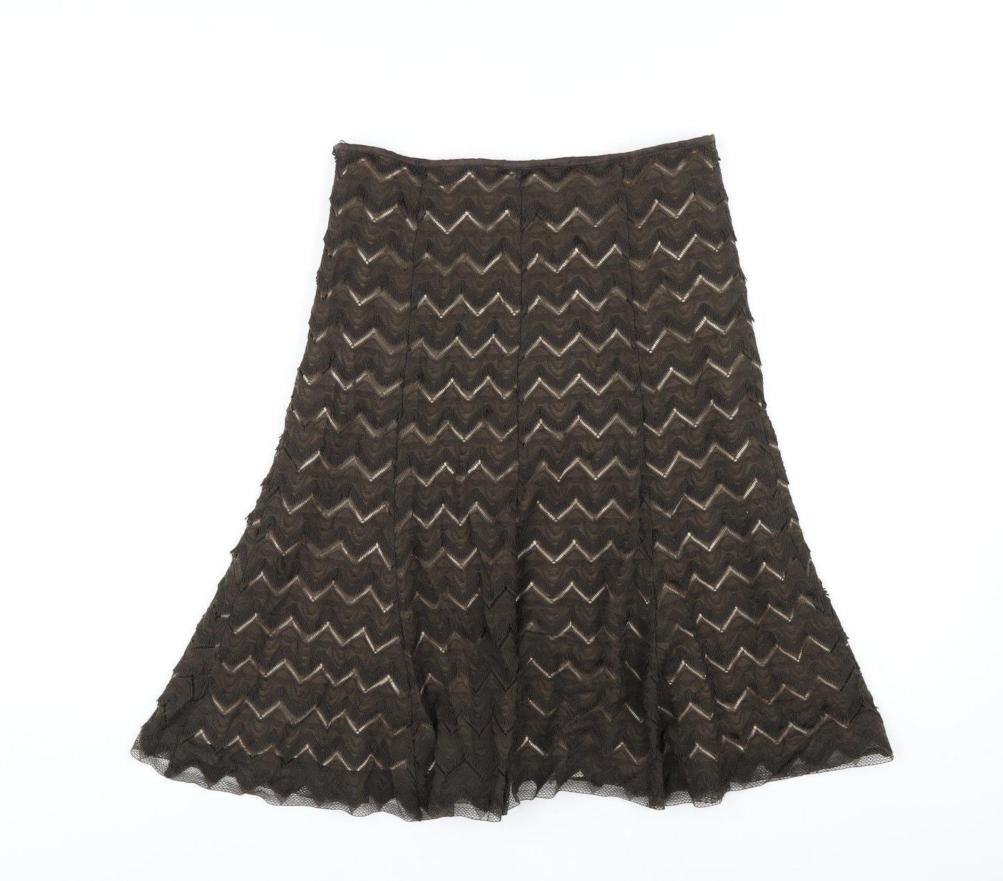 Marks and Spencer Womens Brown Polyamide A-Line Skirt Size 8 Zip