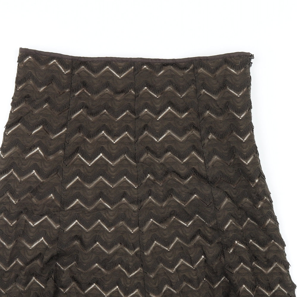 Marks and Spencer Womens Brown Polyamide A-Line Skirt Size 8 Zip