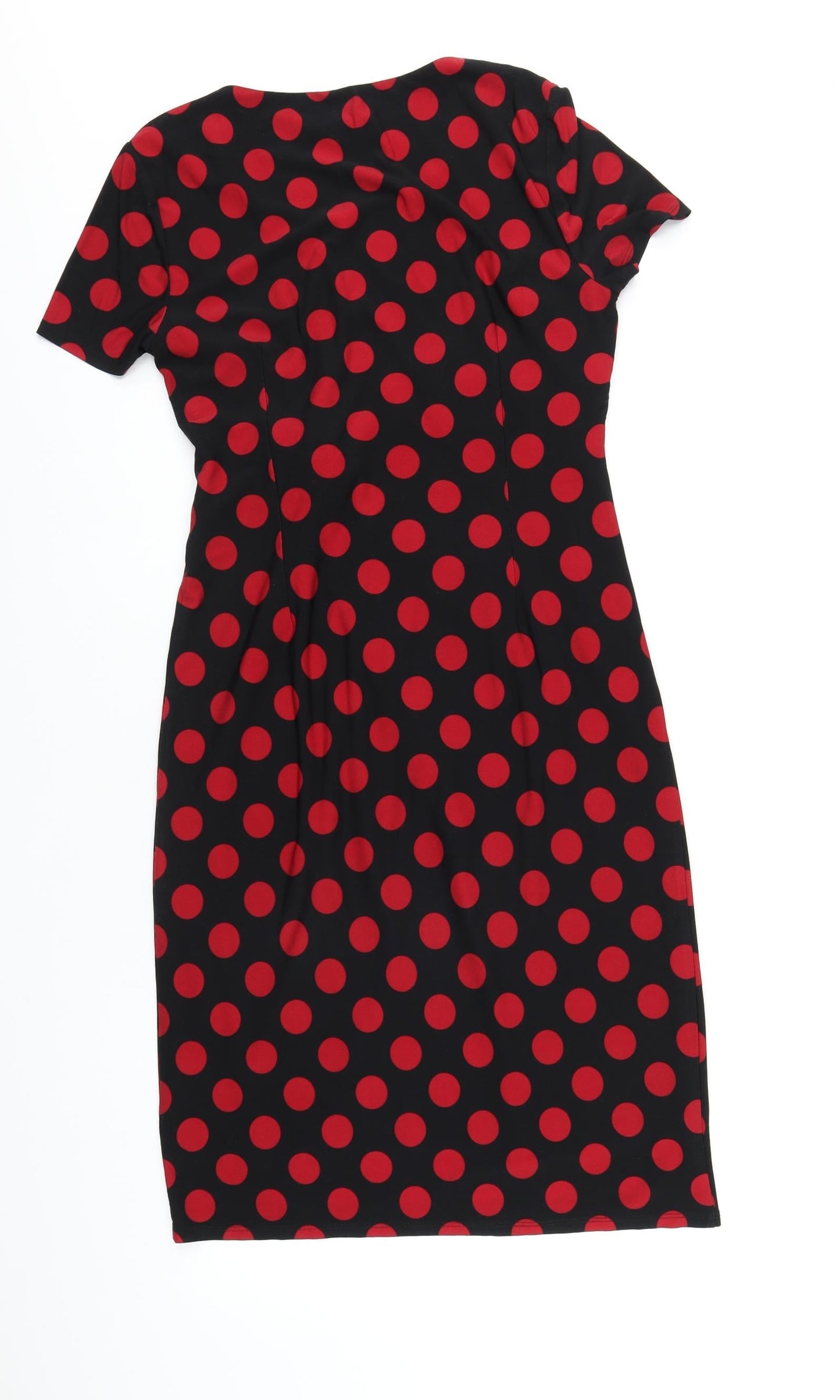 Precis Womens Black Polka Dot Polyester Pencil Dress Size 10 Round Neck Pullover