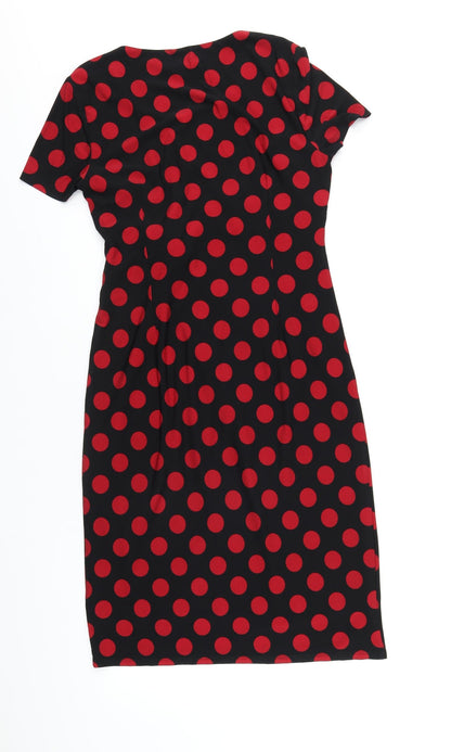 Precis Womens Black Polka Dot Polyester Pencil Dress Size 10 Round Neck Pullover