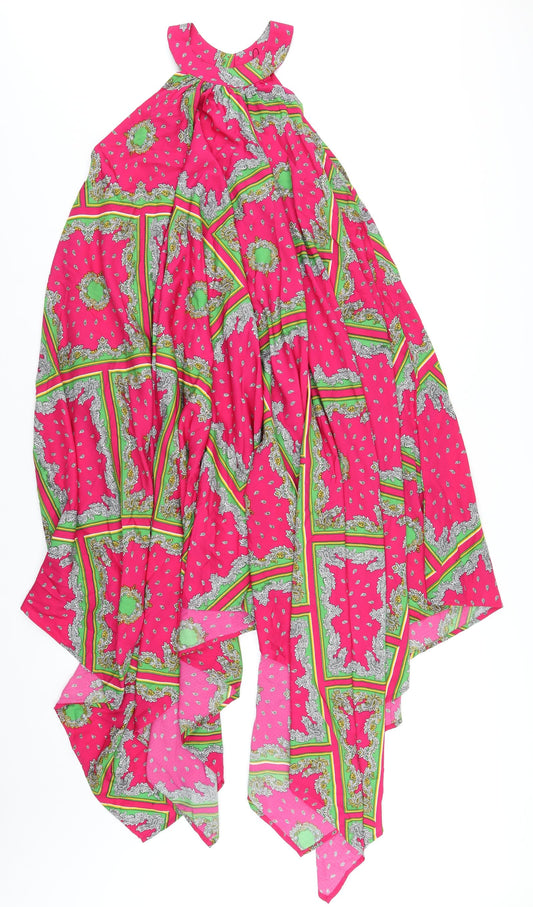 Boohoo Womens Pink Geometric Polyester Trapeze & Swing Size 8 Round Neck Button