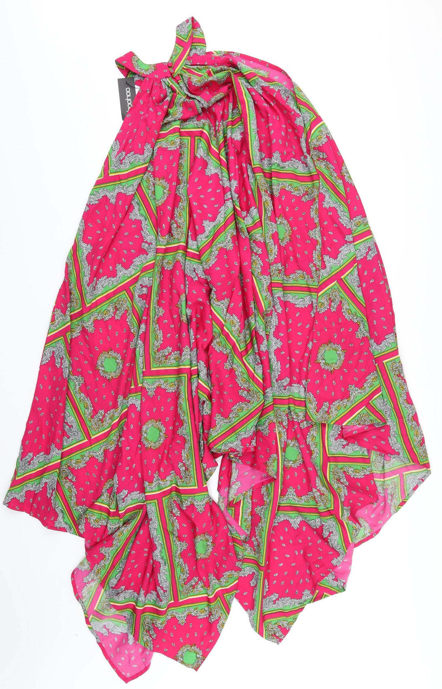 Boohoo Womens Pink Geometric Polyester Trapeze & Swing Size 8 Round Neck Button