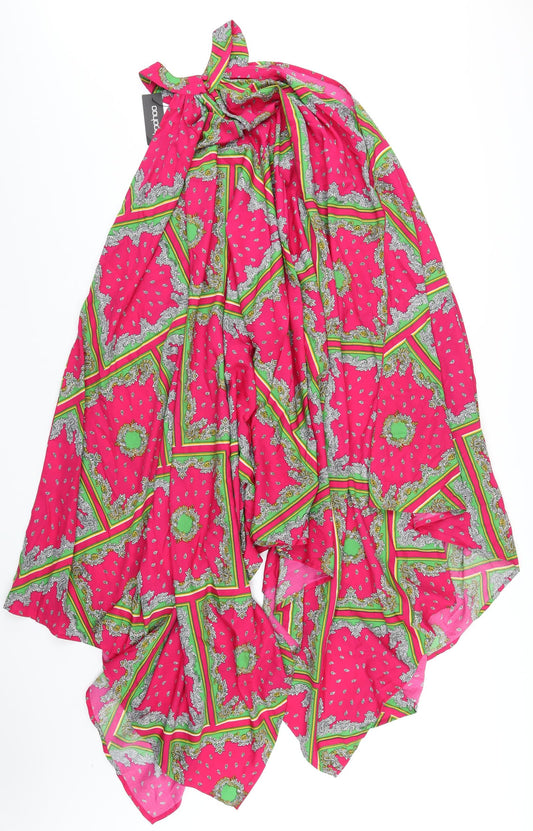 Boohoo Womens Pink Geometric Polyester Trapeze & Swing Size 8 Round Neck Button