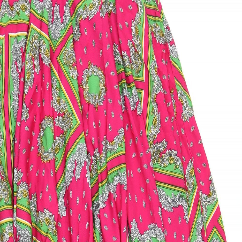 Boohoo Womens Pink Geometric Polyester Trapeze & Swing Size 8 Round Neck Button