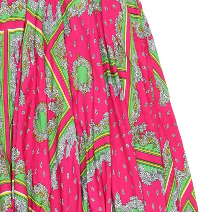 Boohoo Womens Pink Geometric Polyester Trapeze & Swing Size 8 Round Neck Button