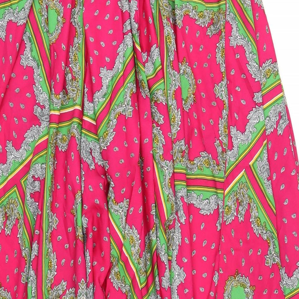 Boohoo Womens Pink Geometric Polyester Trapeze & Swing Size 8 Round Neck Button