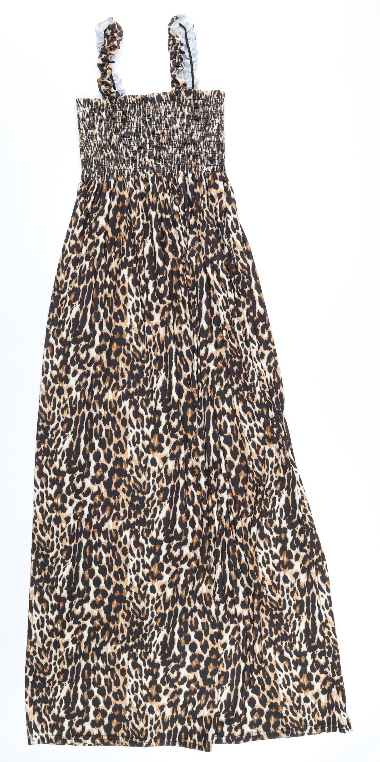Boohoo Womens Brown Animal Print Polyester A-Line Size 8 Square Neck Pullover - Leopard Print