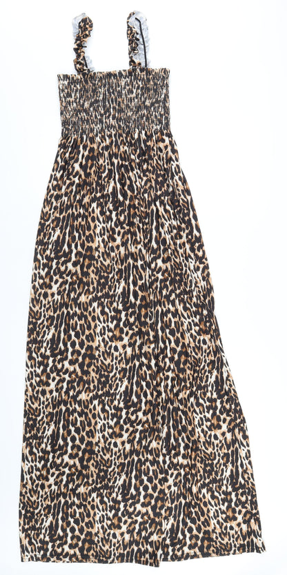 Boohoo Womens Brown Animal Print Polyester A-Line Size 8 Square Neck Pullover - Leopard Print