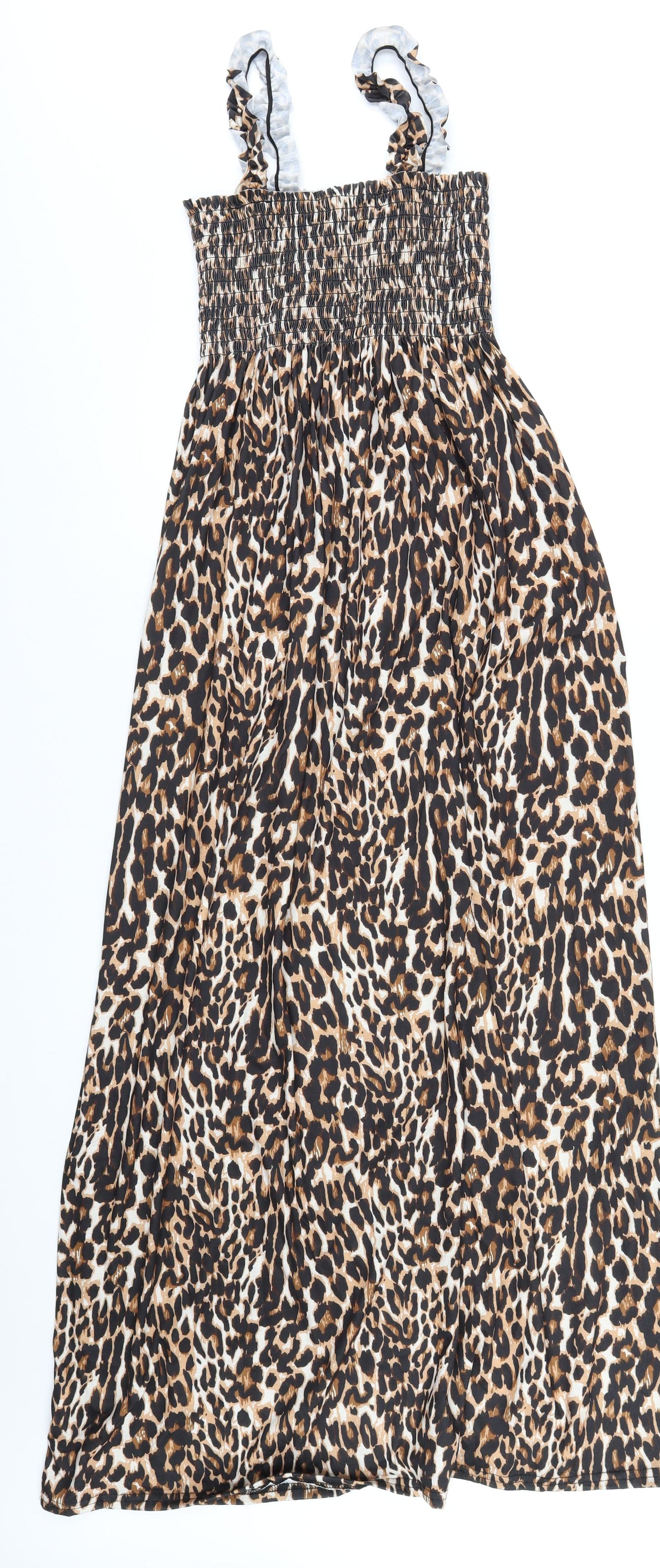 Boohoo Womens Brown Animal Print Polyester A-Line Size 8 Square Neck Pullover - Leopard Print