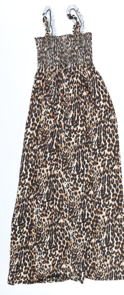 Boohoo Womens Brown Animal Print Polyester A-Line Size 8 Square Neck Pullover - Leopard Print