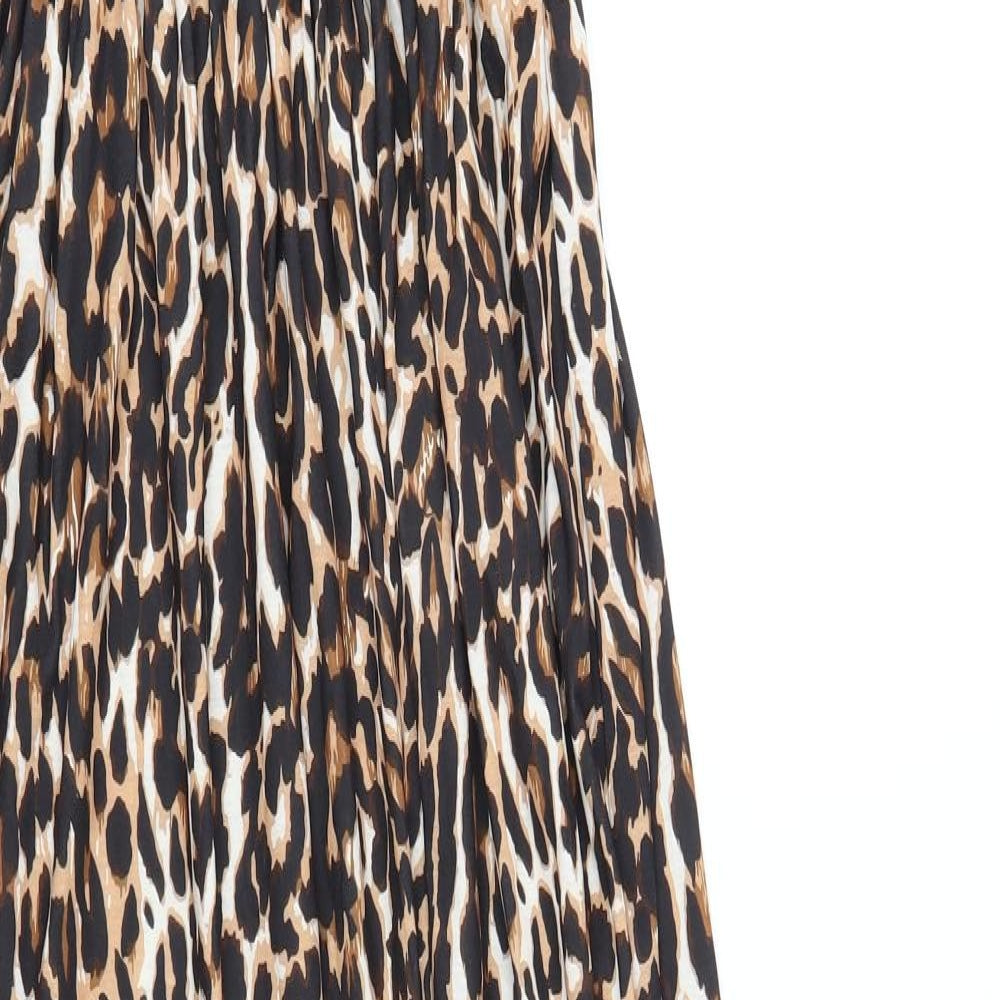 Boohoo Womens Brown Animal Print Polyester A-Line Size 8 Square Neck Pullover - Leopard Print