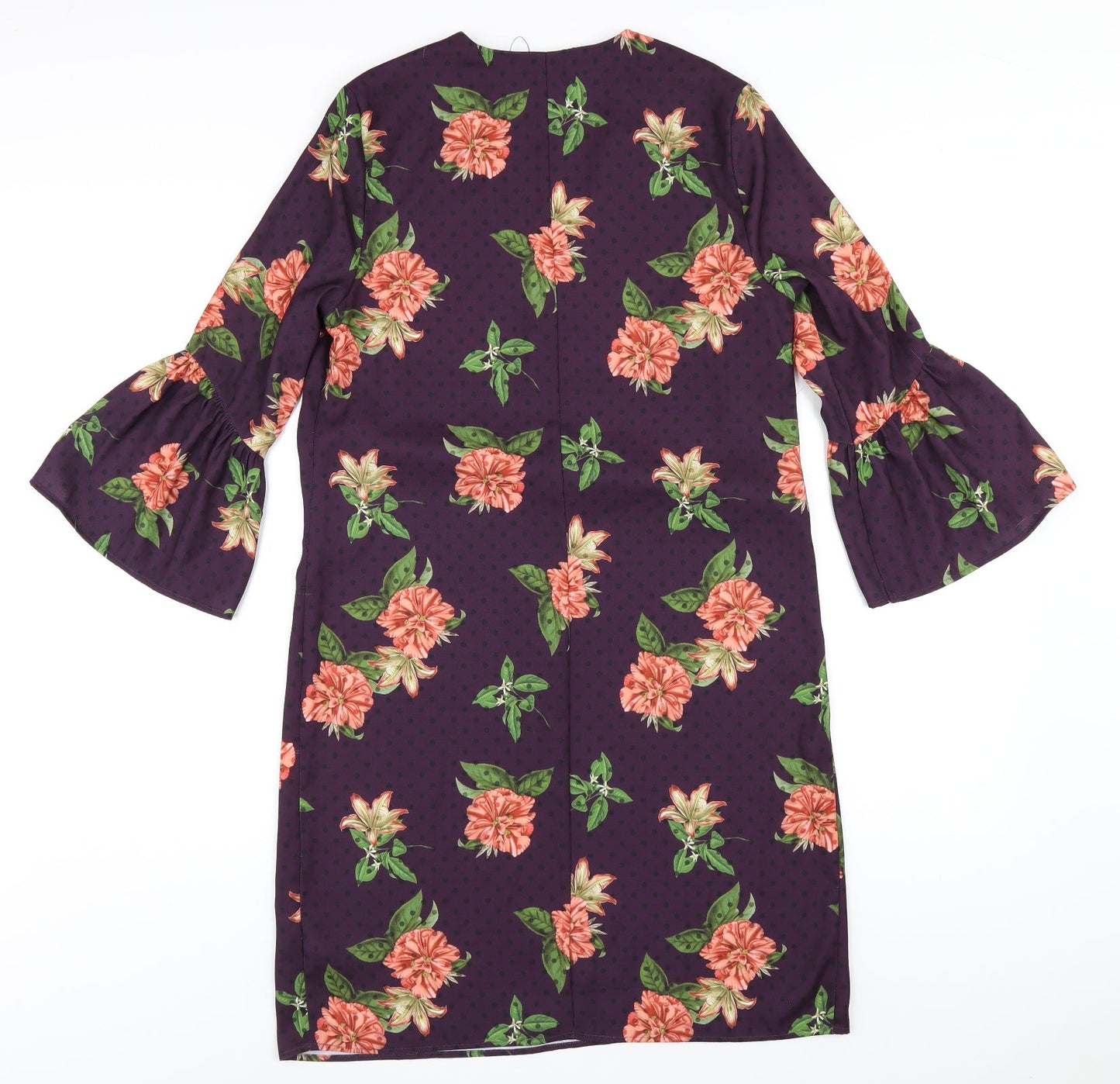 Marks and Spencer Womens Purple Floral Polyester A-Line Size 10 V-Neck Pullover